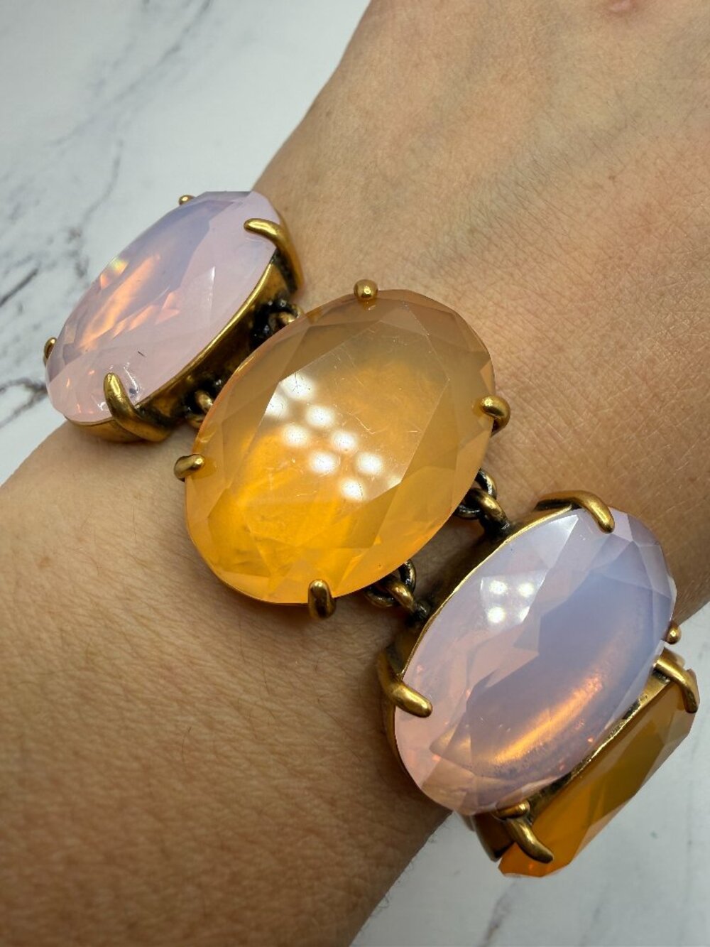 J.Crew Chunky Pink Amber Faceted Stone Statement Bracelet